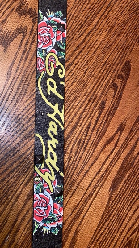 Ed Hardy Men's Black Studded Skull Graphic Print Belt w/ Buckle Size 40 gallery