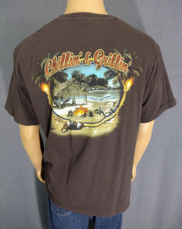 NEWPORT BLUE T SHIRT Brown Mens XL Cotton “Chillin & Grillin” Parrot Head Tropic