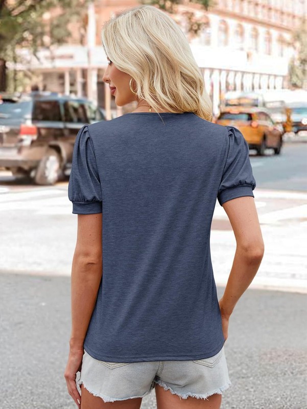 Womens V Neck Puff Sleeve Summer Top Casual Beach Vacation Blouse 2026 Fashion gallery