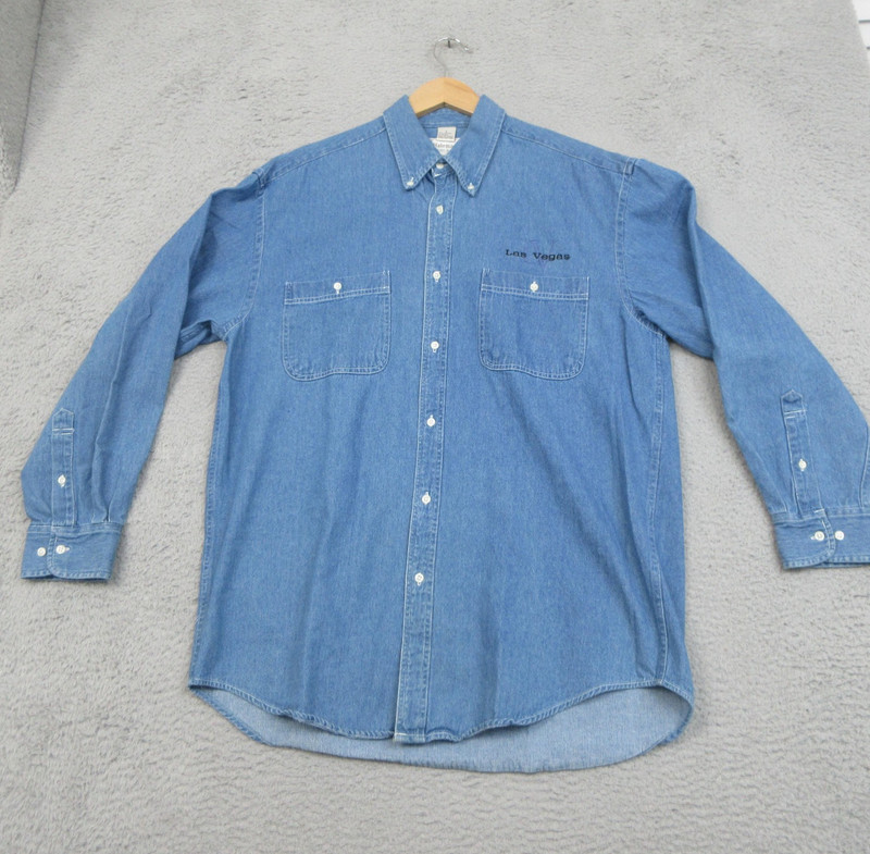 Haleman Shirt Mens Large Blue Denim Long Sleeve Button Front Las Vegas LV