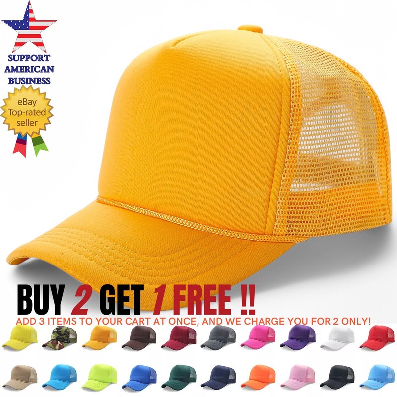 Men Trucker Hat Mesh Foam Cap Snapback Baseball Adjustable Plain Caps Solid Hats gallery