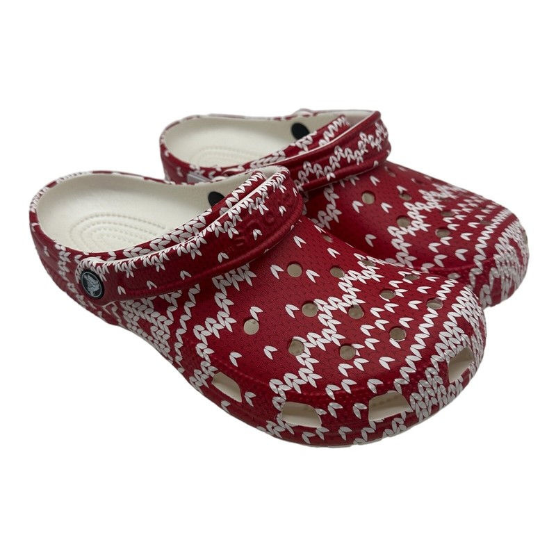 Crocs Classic Holiday Sweater Unisex Red Printed Comfort Clogs Women’s 8 Men’s 6
