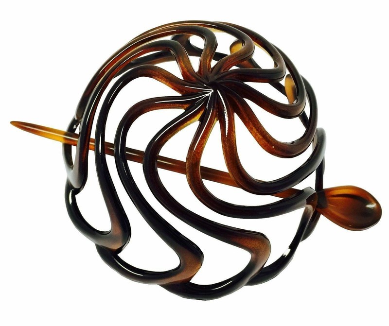Parcelona French Swirls Black Shell Large Celluloid Slide Hair Bun Cover gallery