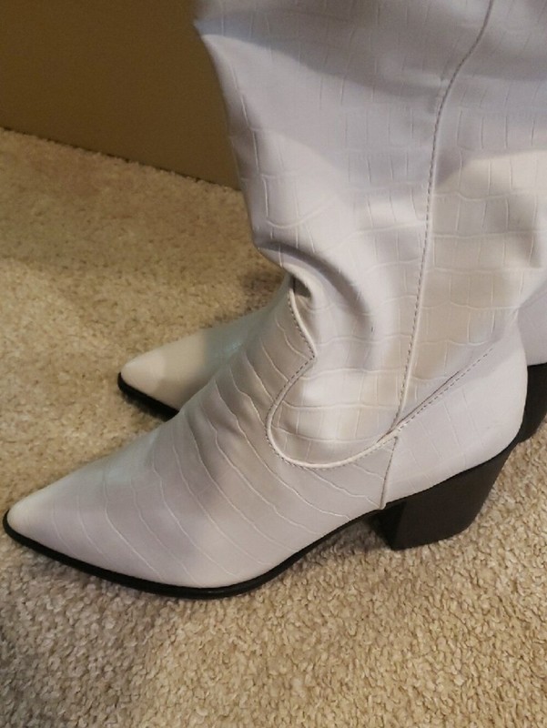 Bone White XWC 9 Women's Knee-High Faux Croc Western Boots gallery