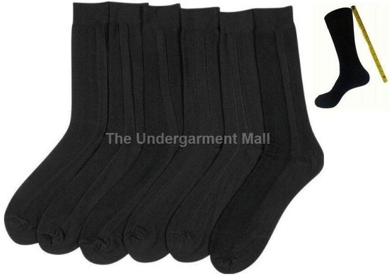 Mens Black Ribbed Dress Socks 6 Pairs Lot Size 9-11 10-13 Casual Nylon Socks gallery