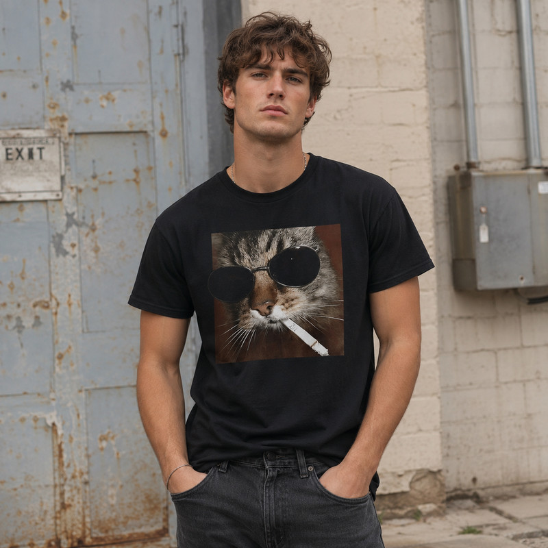 Funny Smoking Cat Meme T-Shirt - Featuring a Smoking Tabby Cat Design gallery