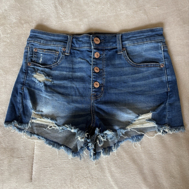 American Eagle Super Stretch Women’s High Rise Medium Wash Cut Off Shorts 10