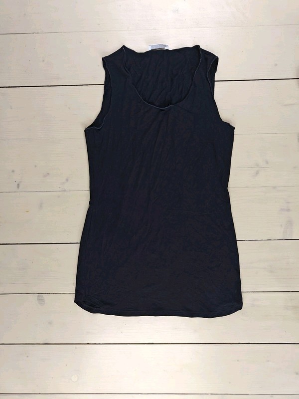 Le Tricot Perugia Black Stretch Knit Longline Tank Top Tunics 42cm Pit To Pit
