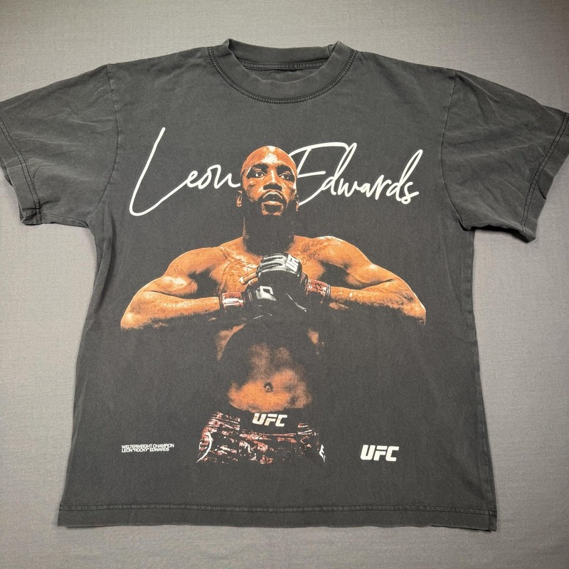 UFC Leon Edwards Shirt Mens Small Gray Welterweight Champion Graphic Tee T-Shirt