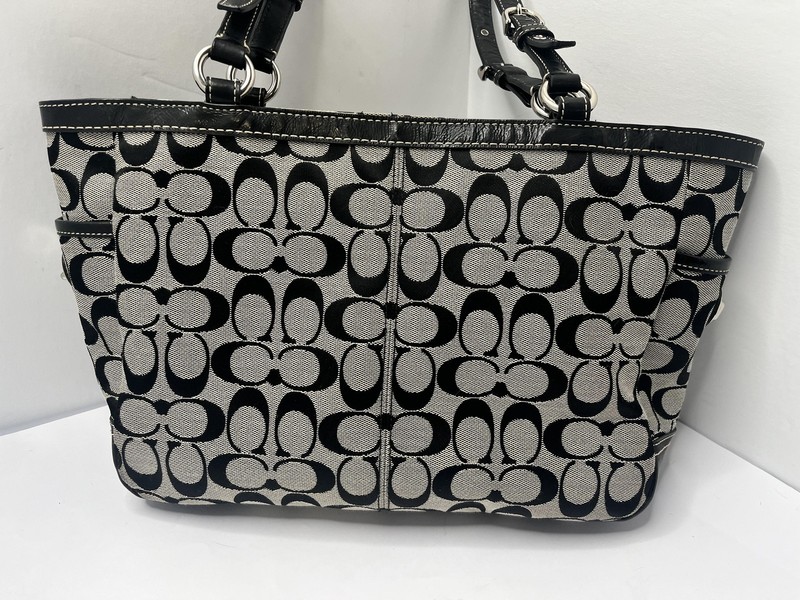 COACH No A1032-F14281 Gray Black Tote Bag Signature Canvas Leather with Charm gallery