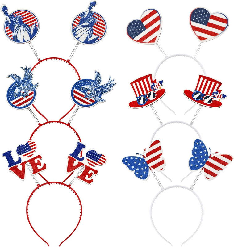 6PCS 4Th of July Headband,Red White and Blue Party Accessories Decorations Favor gallery