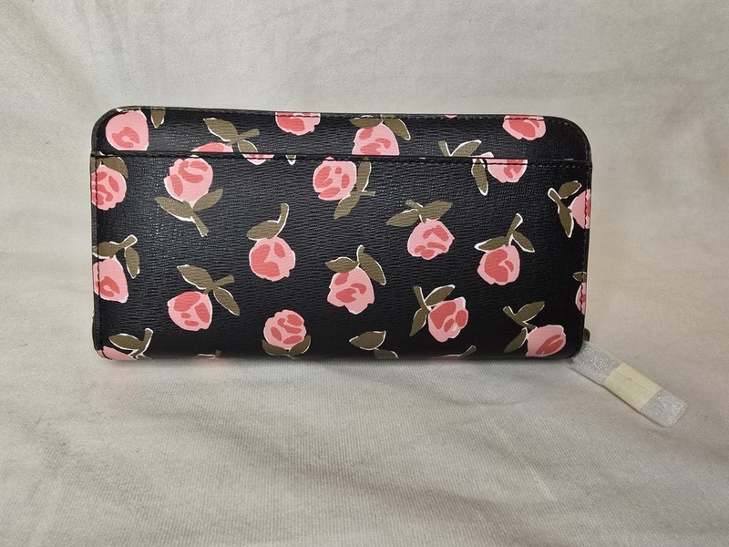 NWOT Kate Spade Black Multi DITSY ROSE Zip Around Accordion Wallet gallery