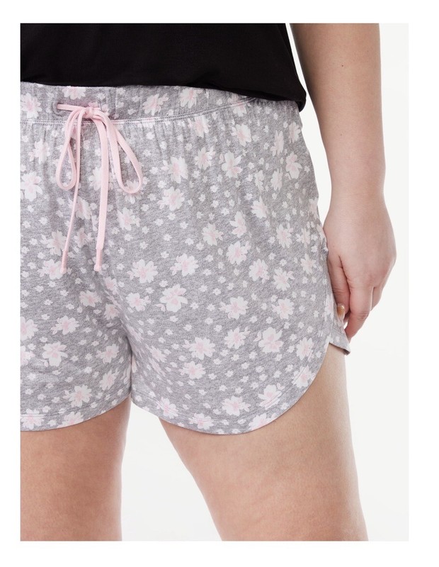 JOYSPUN Women's S (4-6) Tulip Hem Sleep Shorts • Light Grey Heather Floral gallery