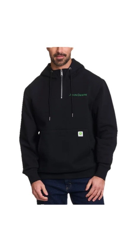 John Deere Men's Quarter Zip Pullover Black Size L Hoodie Pocket Kangaroo Hooded gallery
