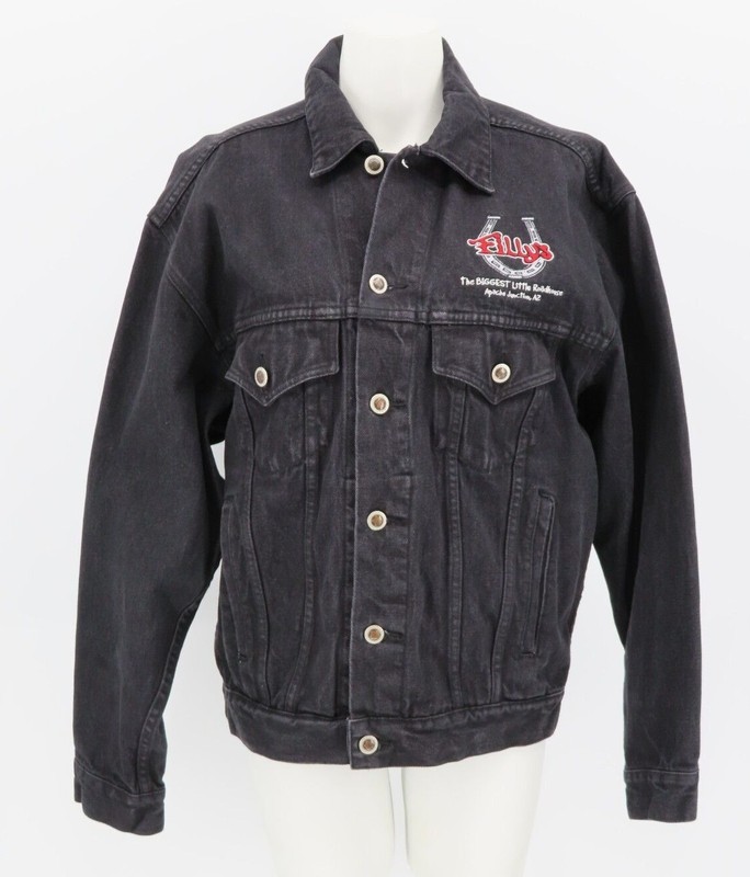 Haleman Jeans Wear Black Western Embroidered Denim Jacket Size S