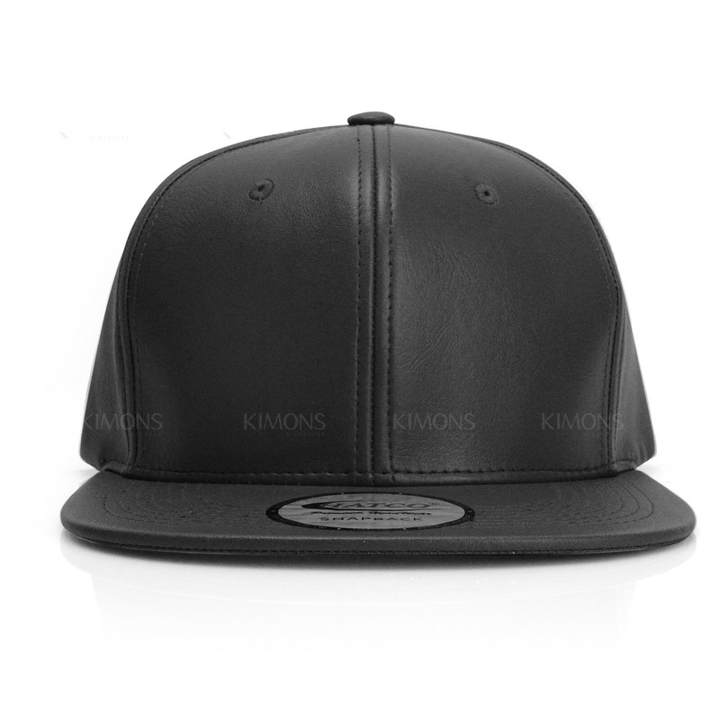 Leather Snapback Hat Hip Hop Baseball Cap Trucker Mesh Solid Plain Flat Bill Men gallery