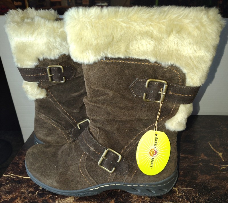 EARTH SPIRIT Brigitte BROWN Suede Casual Faux Fur Lined Boots Women’s 10 NEW