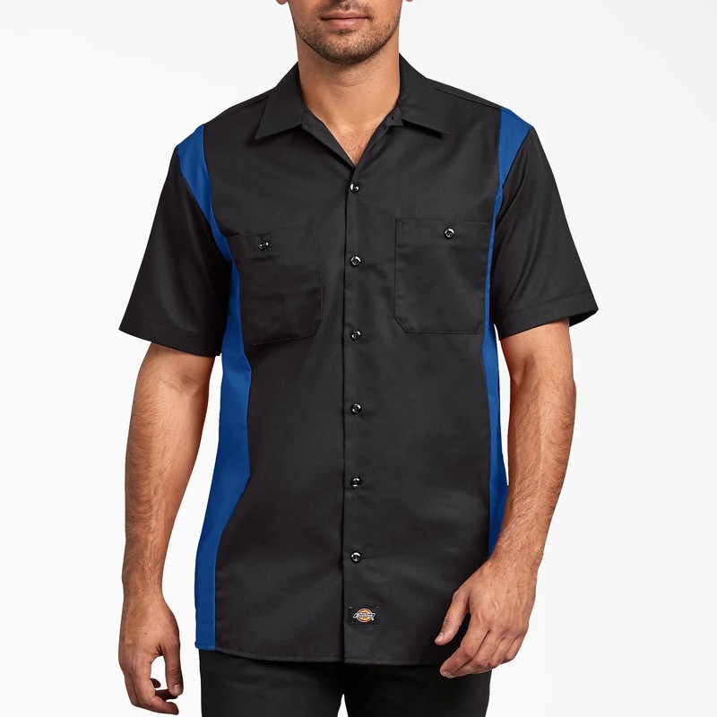Dickies Two-Tone Short Sleeve Work Shirt Black and Blue Size 2XL