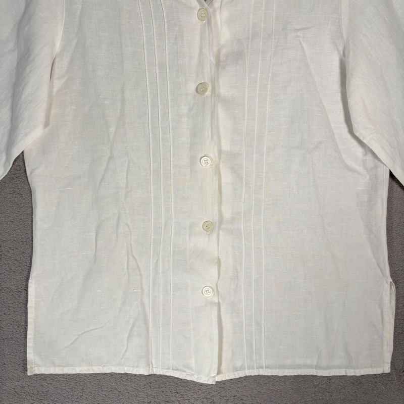 Hot Cotton Top Womens M Linen Cotton Blend V Neck 3/4 Sleeve Button Front Blouse gallery
