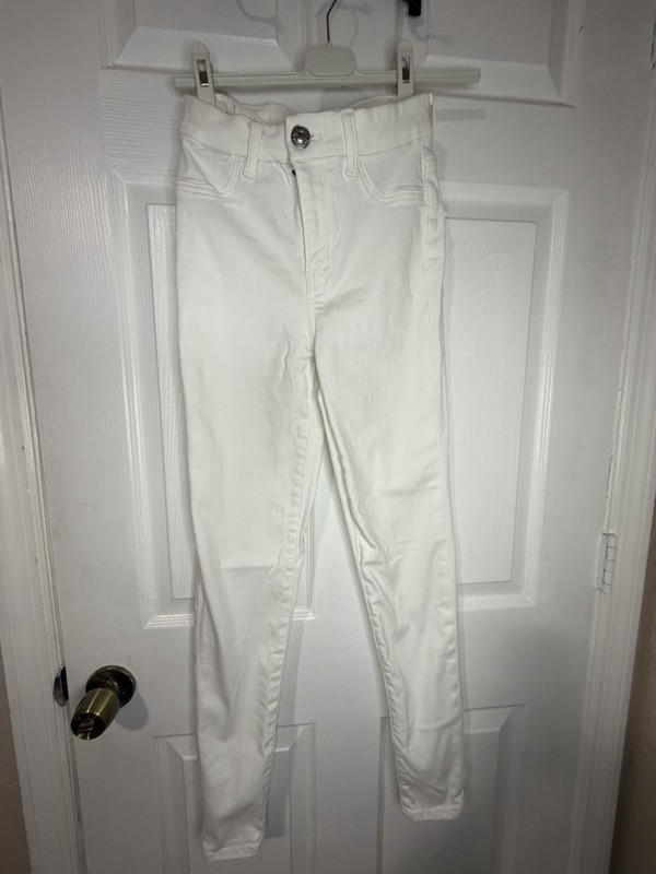 American Eagle Women’s Skinny White Solid Denim Jeans 5-Pocket Button Zip size0