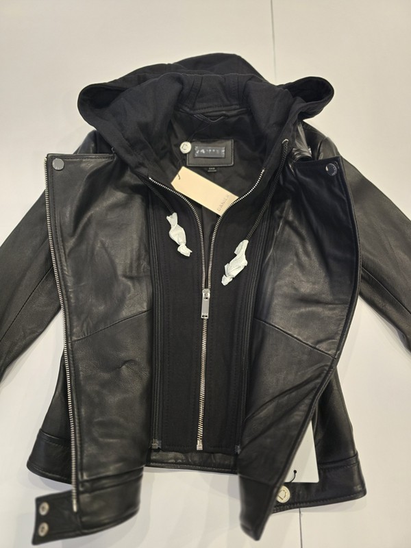 DANIER McKenna 2 Leather Hooded Biker Jacket Black Asymmetrical Zip 3XS