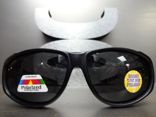 WRAP AROUND DRIVING POLARIZED SUN GLASSES Over RX Glass Fit Matte Black Frame gallery