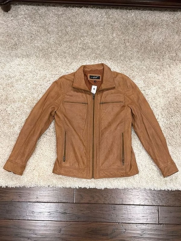 Black Rivet Men’s Tan Genuine Leather Coffee Brown Moto Jacket Size Medium