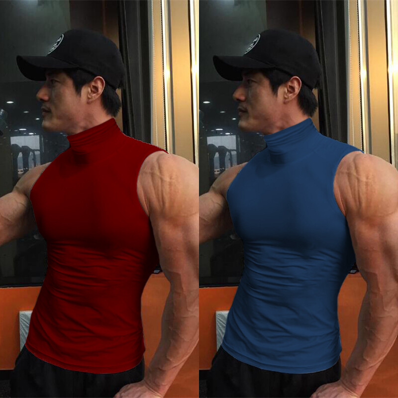 Men Mock Neck Shirt Casual Turtleneck Pullover Sleeveless Slim Fit Tops Stretch gallery