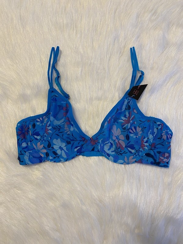No Boundaries Bra Womens Juniors Size 34B Blue Floral Unlined Underwire
