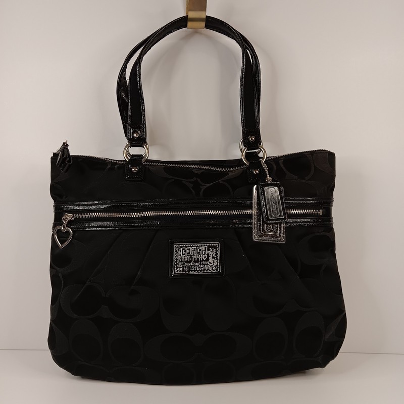 Coach F20026 Black Poppy Daisy Signature C Tote with Black Lining