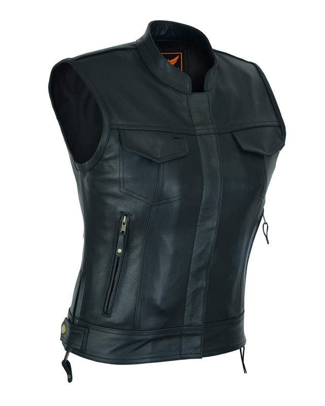 Women’s Top Grain Cowhide Club Style Motorcycle Soft thick Leather Vest