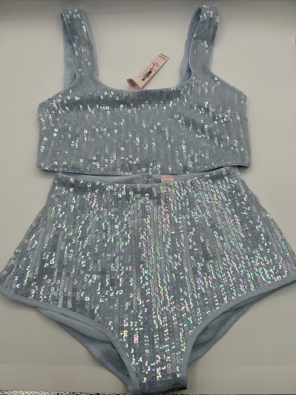 Victoria’s Secret 2 Piece Set Lingerie Light Blue Sequins Pick Your Size NWT