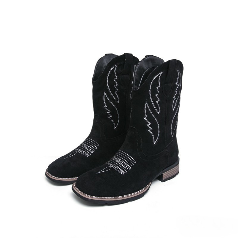Embroidery Men’s Suede Ankle Boots Western Chelsea Shoes Formal Western Casual