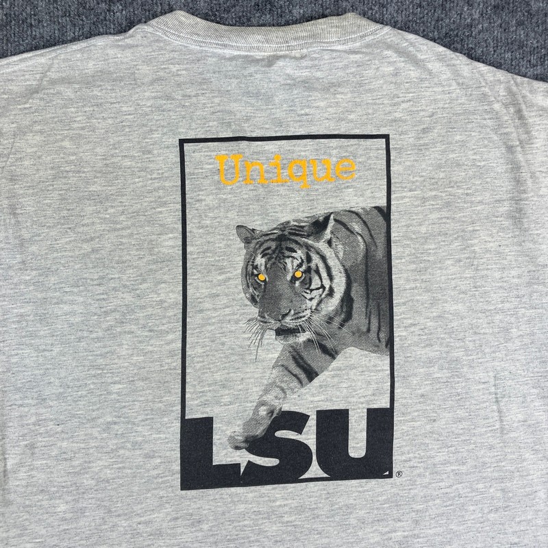 Jerzees LSU T-Shirt Mens Large Gray Unique Tiger Graphic College Sports Tee