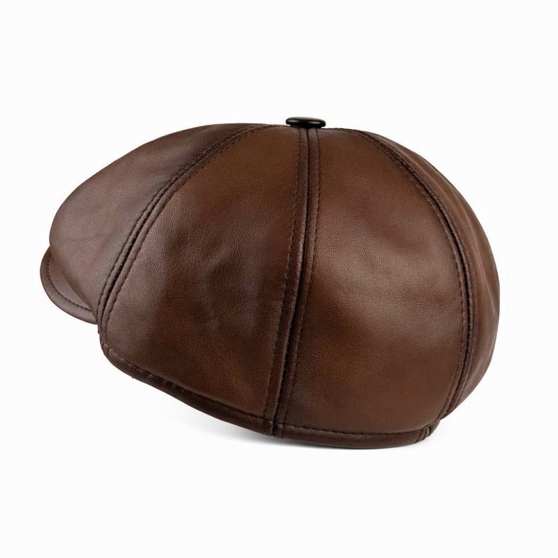 Soft Lambskin Leather Flat Cap Gatsby Newsboy Hat Warm Winter Ivy Cap gallery