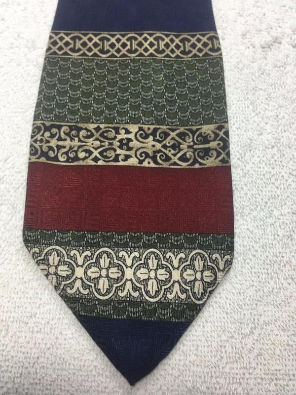 DE SANTIS MENS TIE RED BLUE GREEN BEIGE 3.75 X 61
