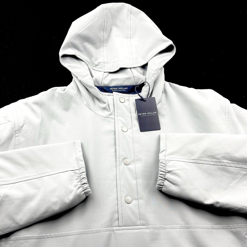 Peter Millar M Medium Jacket Approach Insulated Half Snap Hoodie Gale Grey $250 gallery