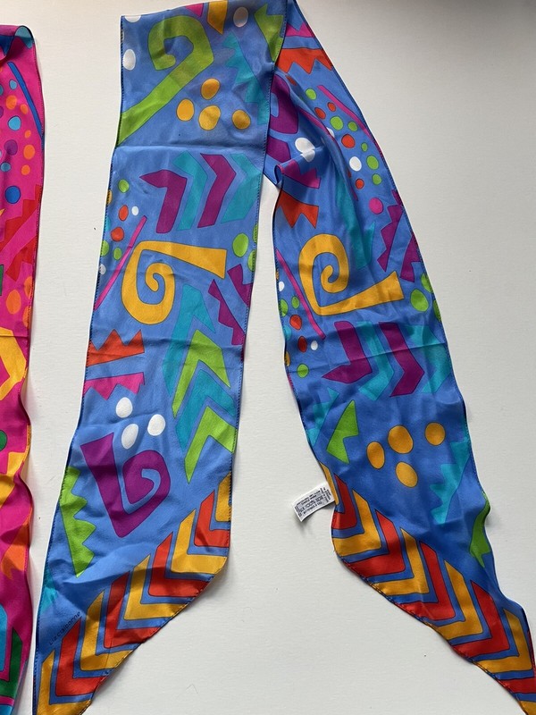 RARE Pair LIZ CLAIBORNE 80s Pattern SILK Pencil SCARVES Vintage Geometric SHAPES gallery