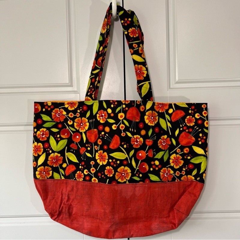 Floral Tote Bag Colorful Flowers Reusable Shopping Bag Travel Carry On Handbag