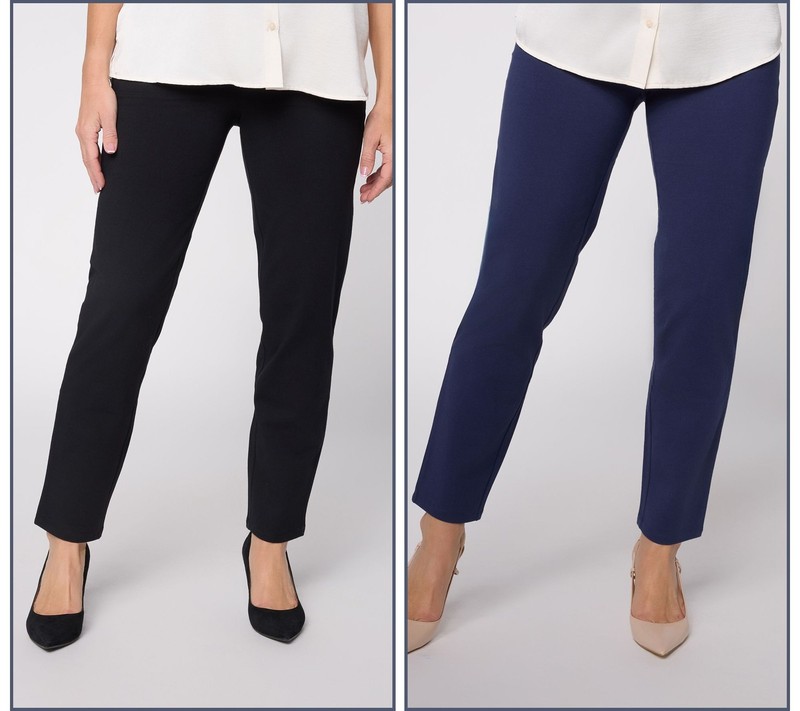 Women with Control Regular Set of 2 86/14 Slim Leg Ankle Icon Pant Black/Navy M