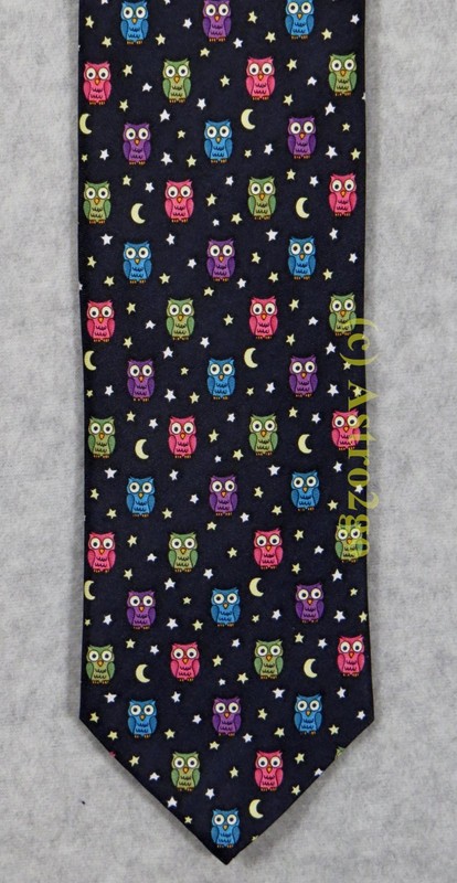 NIGHT OWL–MOON STARS BIRDS SPACE ASTRONOMY SCIENCE Alynn Silk Necktie NEW!