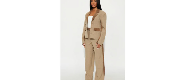 Bonnie Contrast Twill Rigid Blazer and Wide Leg Pant Set M (8-10) | gallery