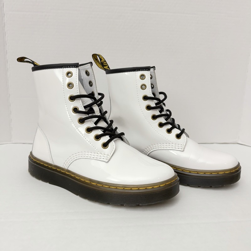 Dr. Martens Zavala White Lace Up Combat Boots With Airwair Soles Size 6 Women’s