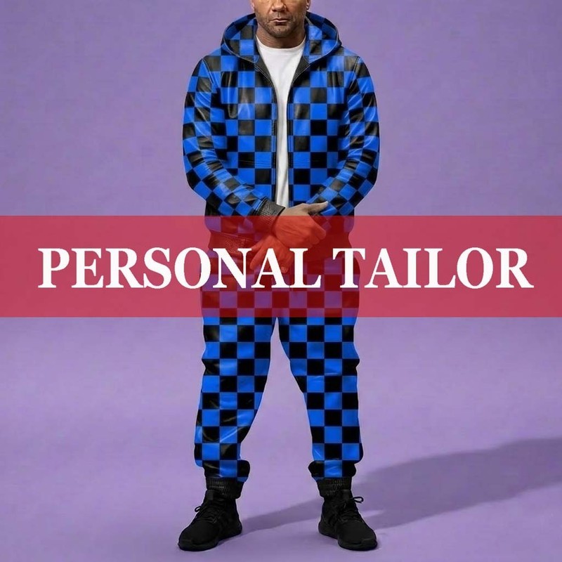Men’s Genuine Soft COWHIDE Leather Hoodie TrackSuit Sweatsuit [BLUE/BLACK]
