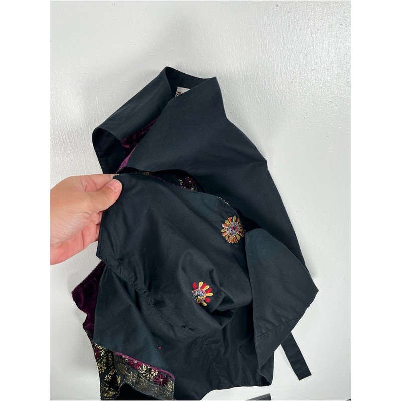 Vintage 1990s Velvet Patchwork Vest Embroidered Button-Up Medium Jewel Tones gallery