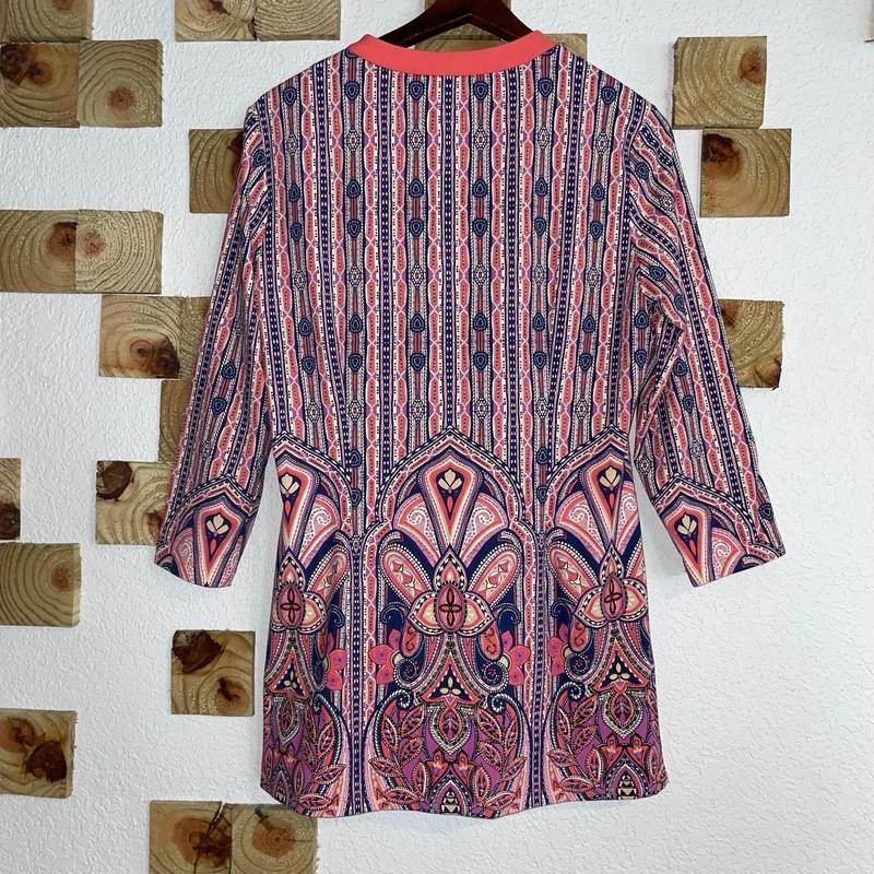 J McLaughlin Catalina Cloth Tunic Top Size Coral Navy Paisley 3/4 Sleeve Women M gallery