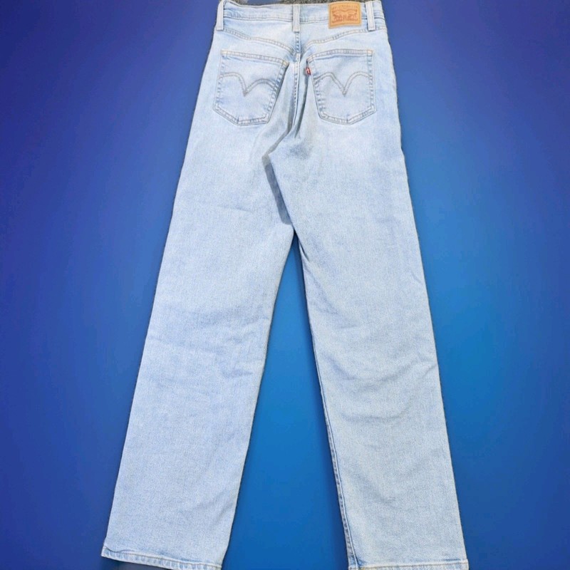 Levi's Women's Ribcage High Rise Straight Regular Fit Light Wash Blue Jeans 28 gallery