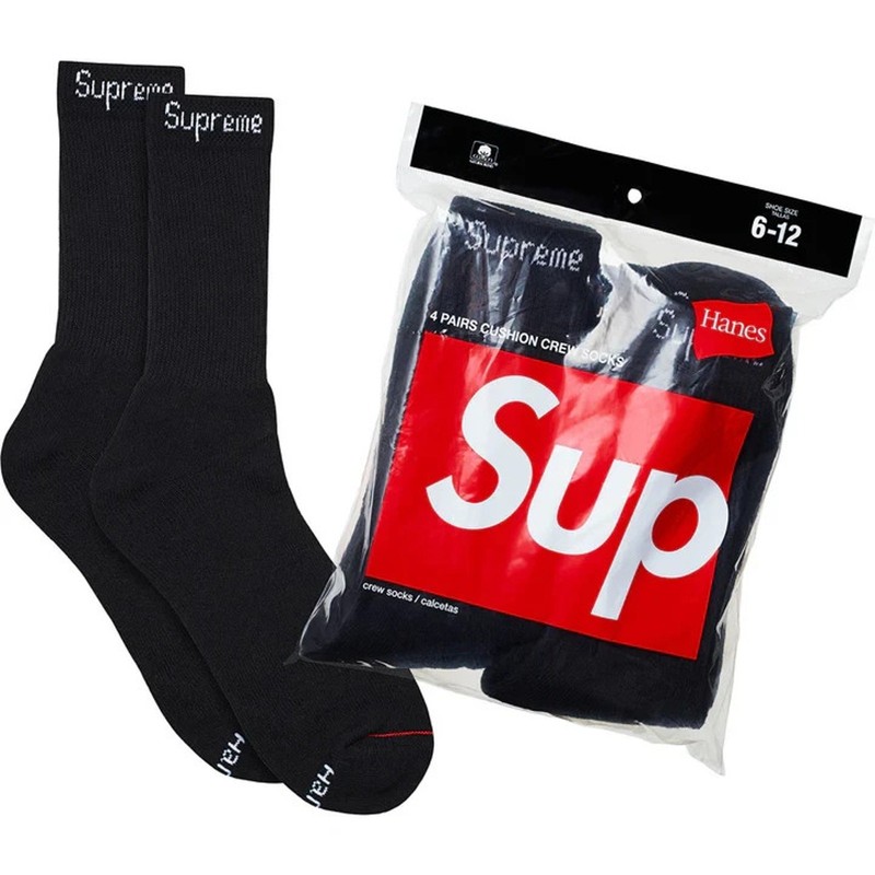 Supreme X Hanes Crew Socks – Pack of 4, Size 6-12