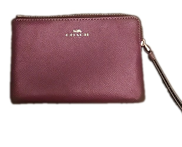 Coach Corner Zip Crossgrain Wristlet Burgundy Leather F58032