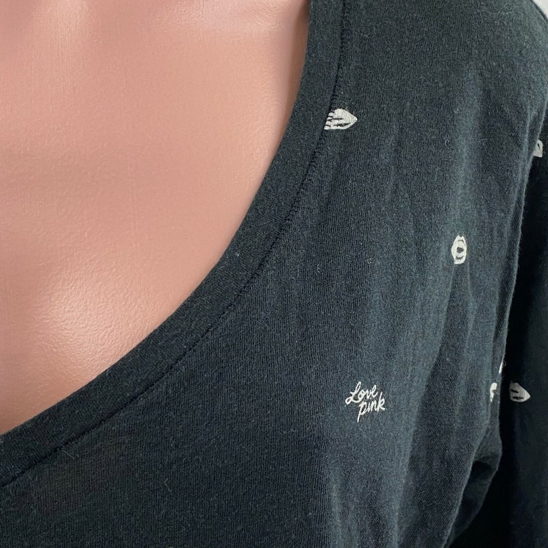 Victoria's Secret PINK Long Sleeve V Neck Crop Tee Top Shirt Black Size L NWT gallery